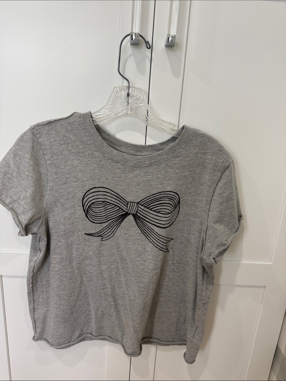 Maeve Grey Tee with Black Bow Graphic - Short Sleeve Top